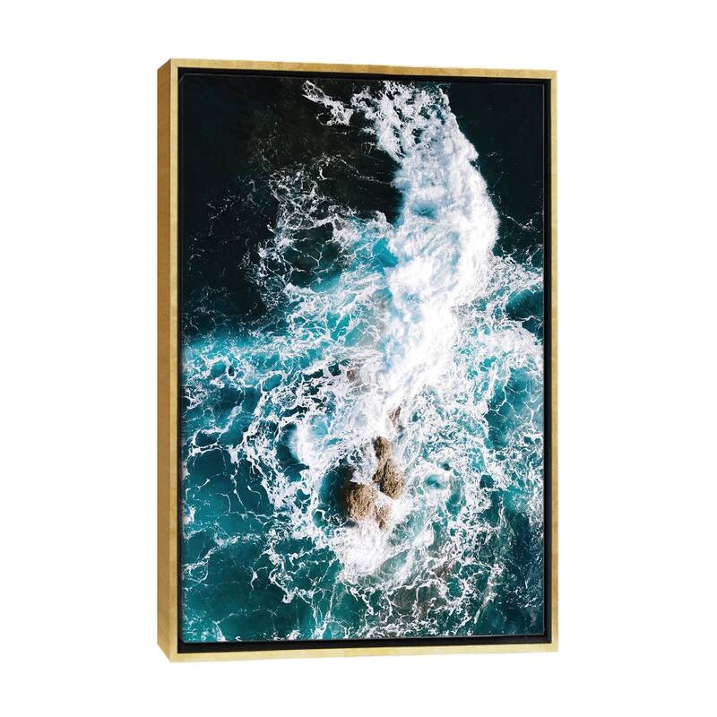 iCanvas "Waves Clashing Against A Rock In The Ocean" by Michael Schauer Framed - Gold - 40x26