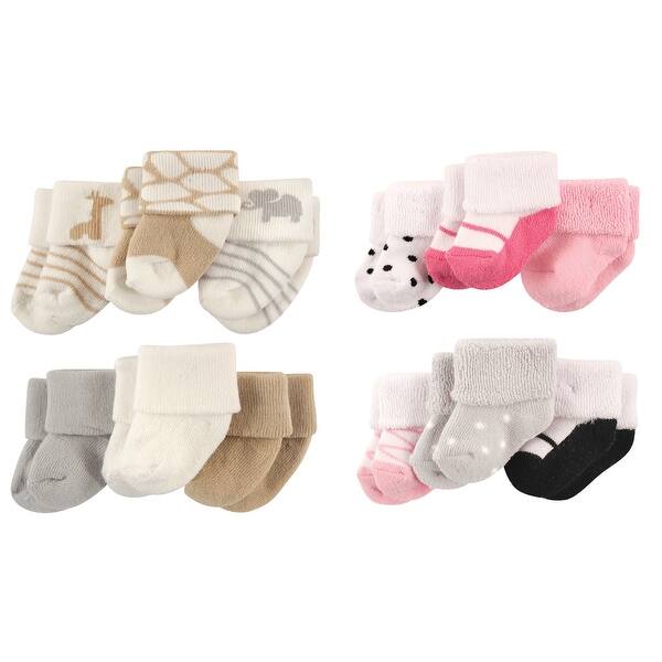 slide 1 of 1, Luvable Friends Infant Girl Cotton Terry Socks, 12-Piece, Safari Pink Black, 0-3 Months - Safari Pink Black Safari Pink Black - 0-3 Months