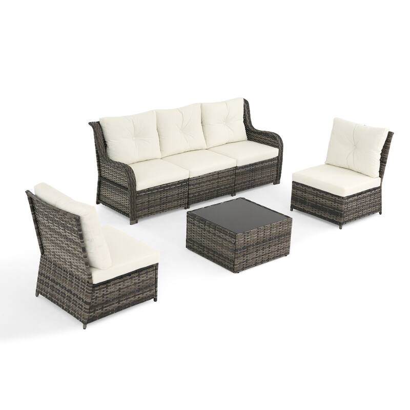 6-pieces Patio Wicker Outdoor Sectional Seating Sofa Set with Coffee Table