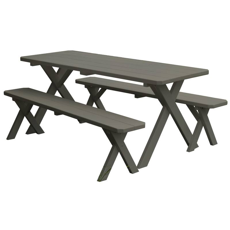 Pine 5' Cross-Leg Picnic Table with 2 Benches - Olive Gray