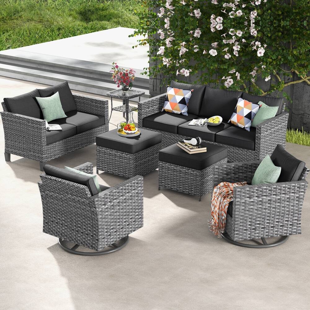 OVIOS 7-piece Wicker Sectional Sofa Swivel Rocking Chair Set