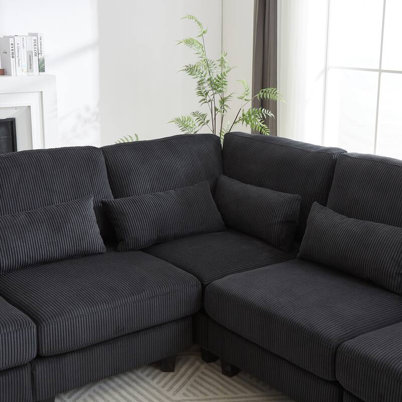 102.75" Corduroy L-Shaped Modular Sectional Sofa with Storage