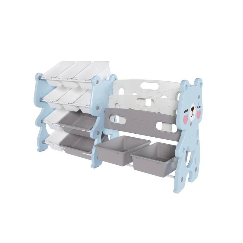 Kids Toy Storage Organizer, Toy Organizer with 2 Tier Bookshelf