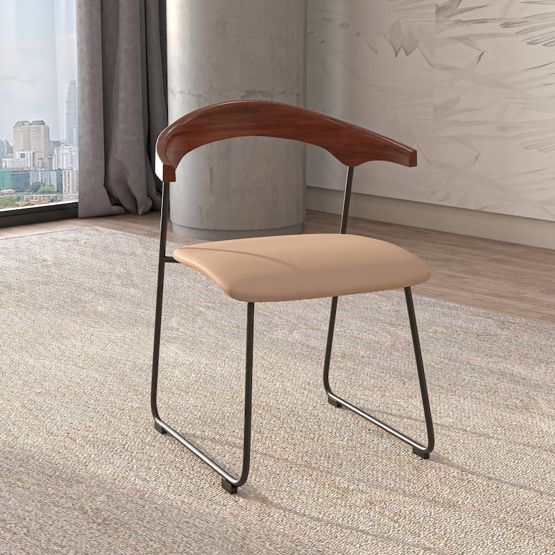 Dining Chair in Leather with Beech Back and Iron Legs Set of 2
