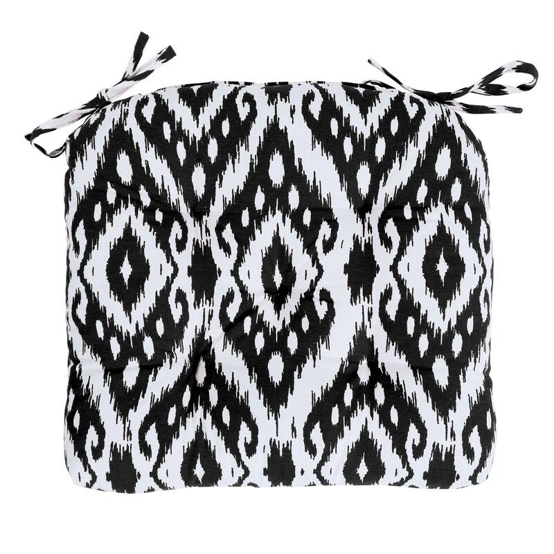 Indoor Handmade Trellis Cotton Dining Chair Cushion Pads Bench Armchairs 16x16 Inches with ties - Black
