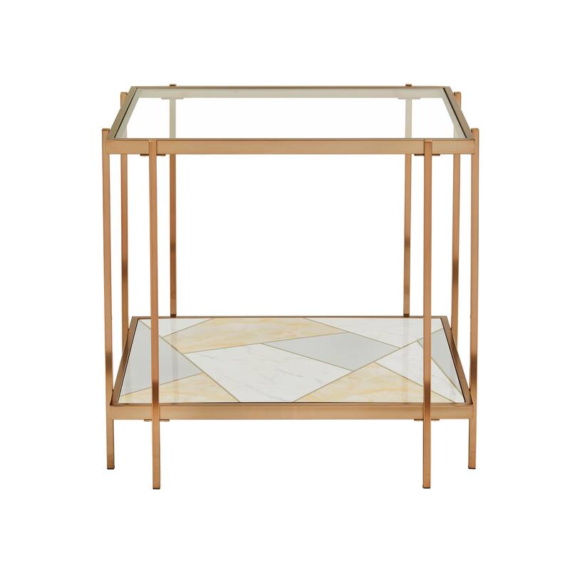 Kew Champagne Gold Finish with Glass and Geometric Pattern End Table by iNSPIRE Q Bold