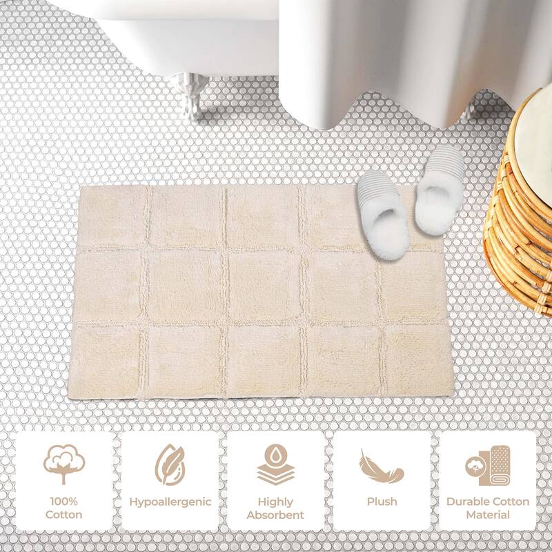 Superior Cotton Checkered 2-piece Non-skid Bath Rug Set