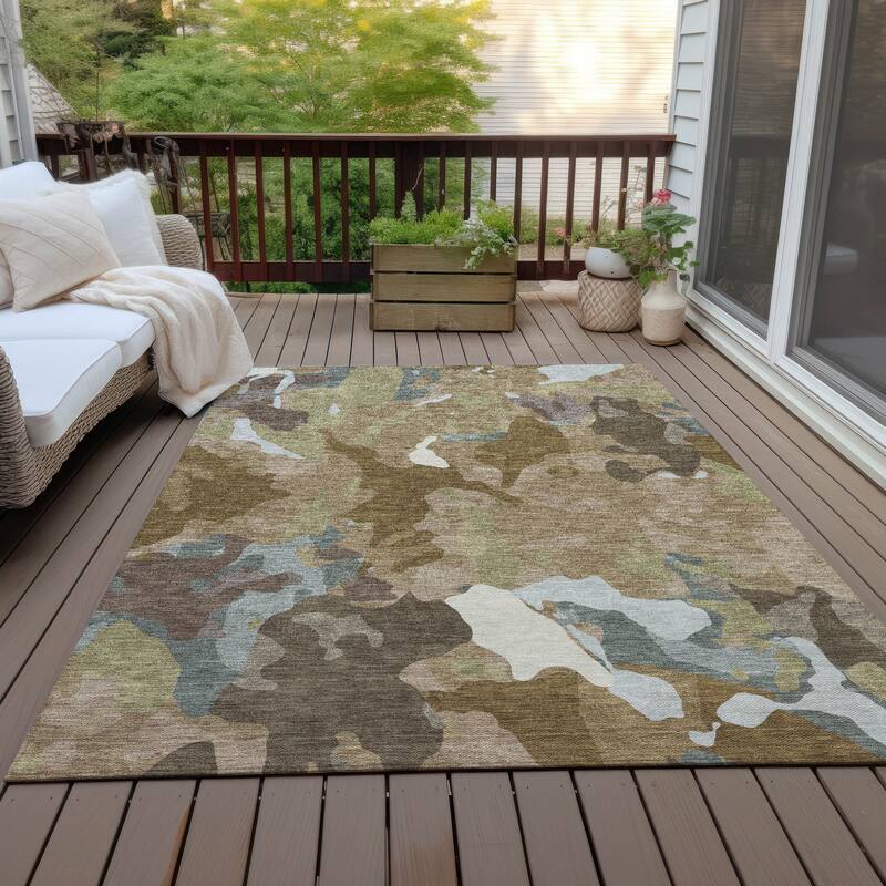 Machine Washable Indoor/Outdoor Modern Brushstrokes Chantille Rug - Brown - 3' x 5'