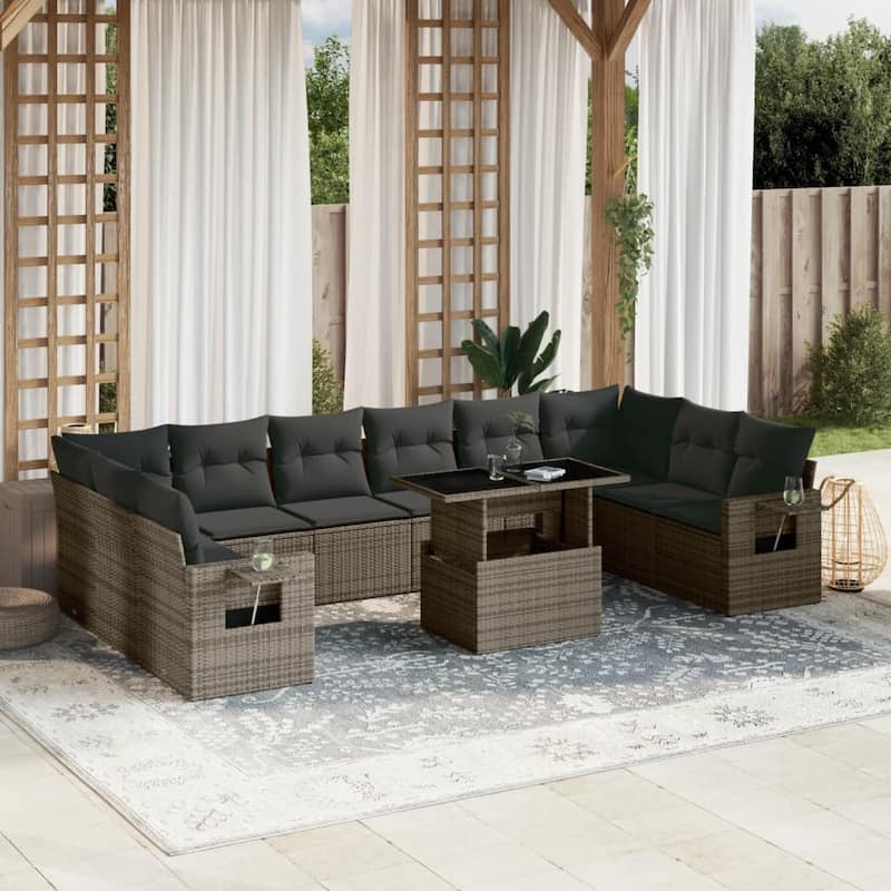 vidaXL Patio Sofa Set with Cushions Outdoor Furniture 11 Piece Poly Rattan - 24.4 x 24.4 x 27.2 - Grey