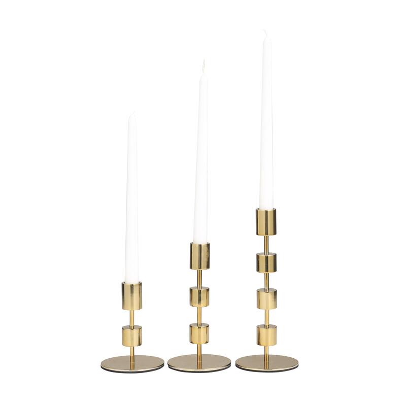 Aluminum Metal Abstract Floating Block Decorative Candle Holder with Rounded Base - Set of 3 Silver or Gold - Roche River Decor - Gold - 9", 7", 5"H