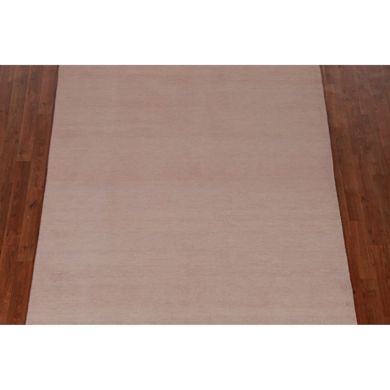 Hand Knotted Oriental 100% Wool Carpet Modern Solid Peach Gabbeh Area Rug - 10' 3'' X 5' 3''
