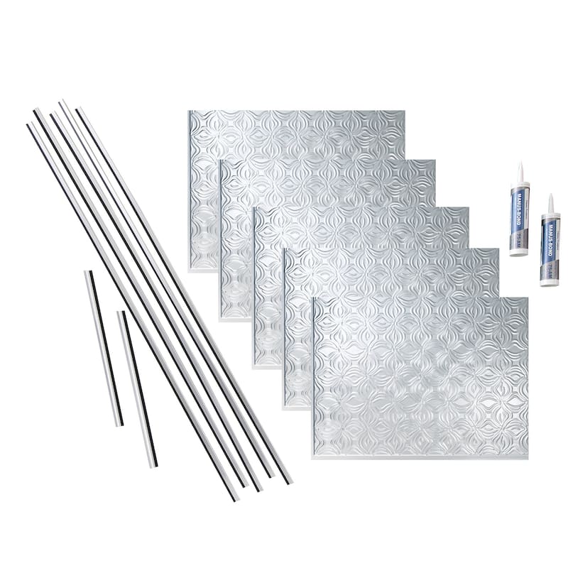 FASÄDE Lotus Decorative Vinyl Backsplash Panel - 15 Sq Ft Kit - Brushed Aluminum