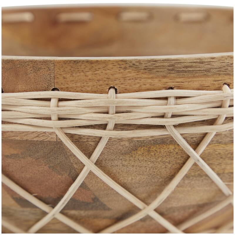 Mango Wood Handmade Decorative Bowl with Woven Rope Accents - Brown or Black - Roche River Decor