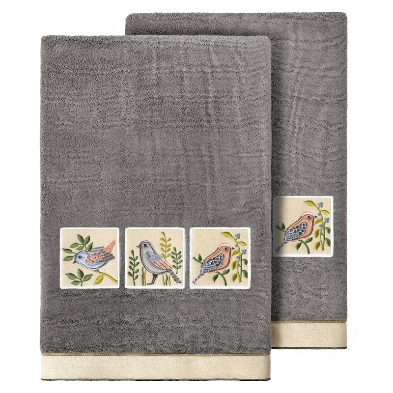 Authentic Hotel and Spa Turkish Cotton Belinda 2PC Embellished Bath Towel Set - Charcoal