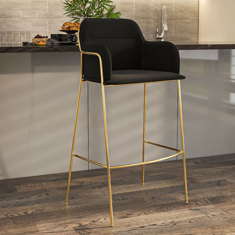 LeisureMod 40" Low-Back Velvet Upholstered Bar Stool with Gold Stainless-Steel Frame for Home Living Room Kitchen & Bar