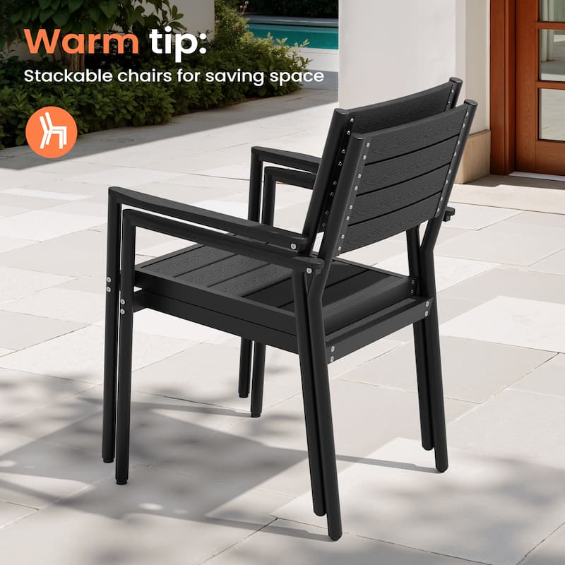 11PC Outdoor Patio Dining Set Aluminum Table with Stackable Armchairs w/ Premium Market Umbrella Sets