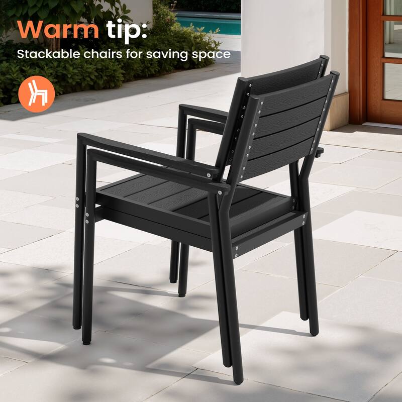 9PC Outdoor Patio Dining Set Aluminum Umbrella Hole Table with Stackable Chairs