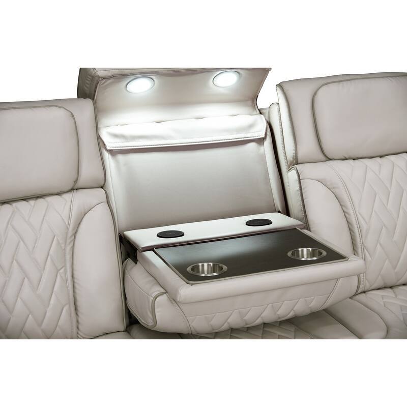 Jazz Leather Aire Power Reclining Living Room Set w/Pwr Headrest, BT Speakers, LED, Wireless Chrg Drop Tbl, USB, Strg & Cuphldrs