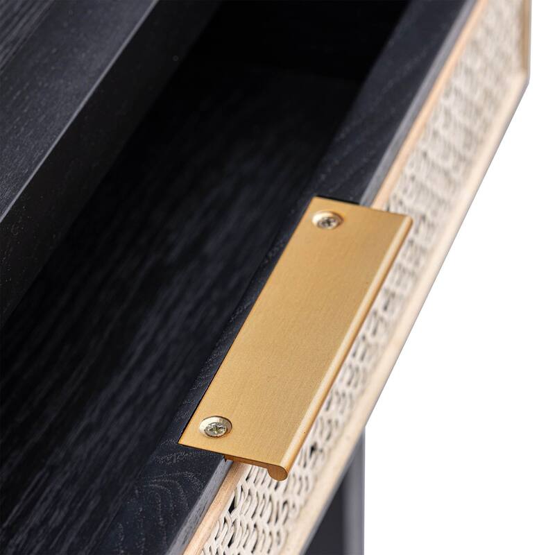 Cane 47" Rattan Writing Desk, Black/ Beige