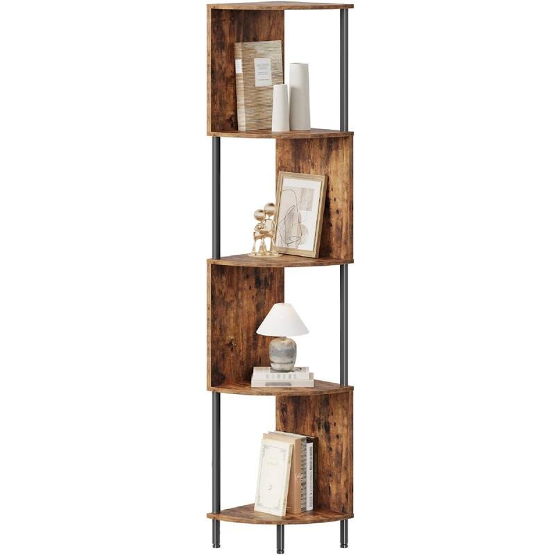 Corner Shelf Stand - 11.8"D x 11.8"W x 58.2"H - Rustic Brown