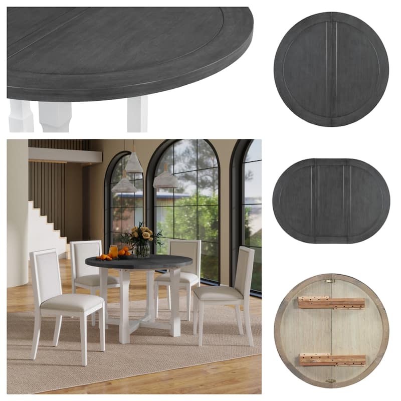 5-Piece Extendable Dining Table Set for 4 with Round Dining Table for 4 with Upholstered Chairs
