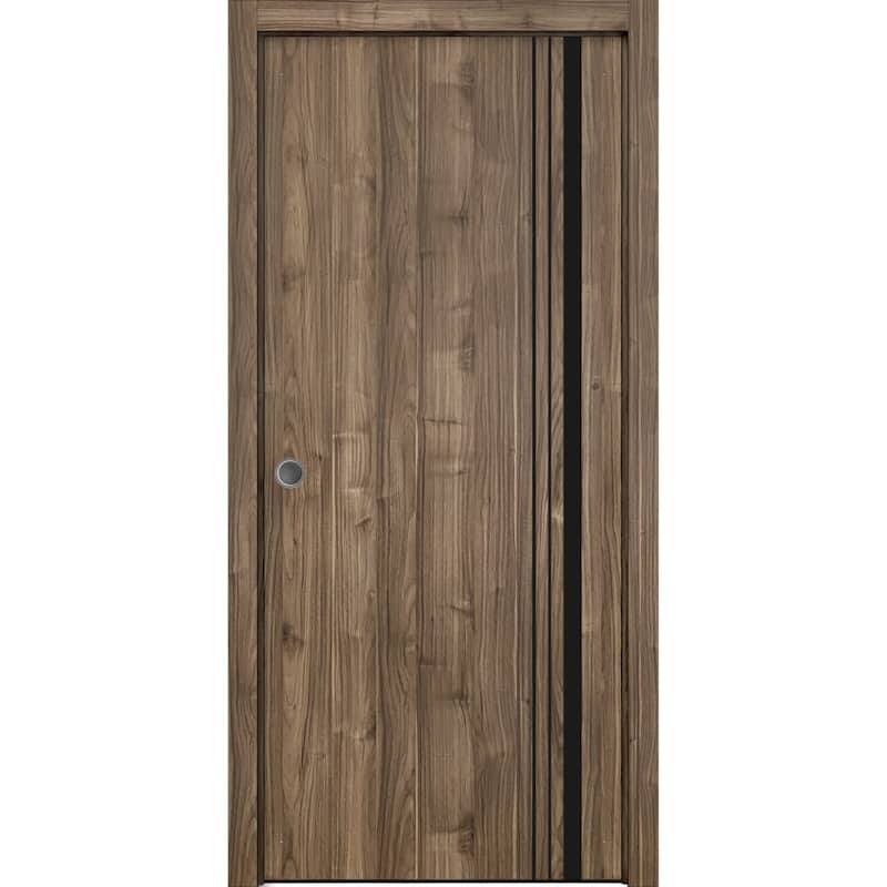 French Pocket Door 18 x 80 with Planum 0011 Walnut with Kit Trims Rail - Brown - 36" x 80"