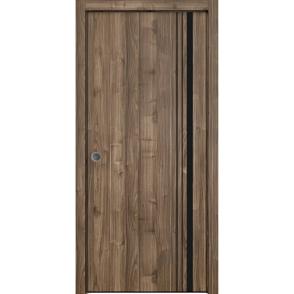 French Pocket Door 18 x 80 with Planum 0011 Walnut with Kit Trims Rail