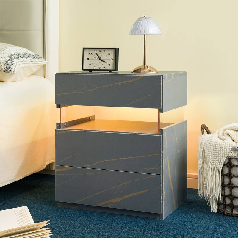LED Nightstands, 3 Drawer Dresser for Bedroom, End Table with Acrylic Board LED Bedside Tables, for Bedroom Living Room