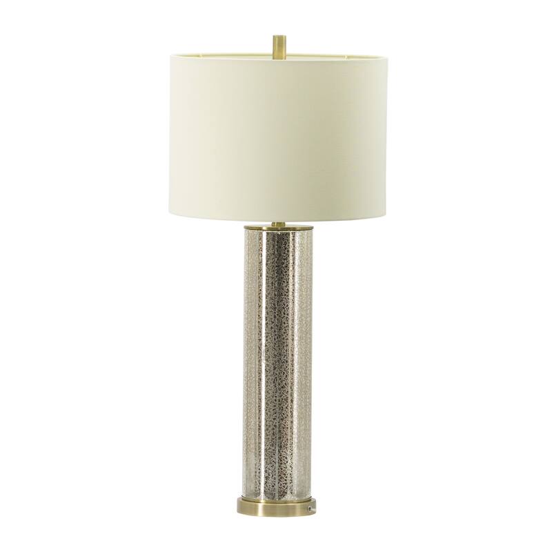 16x16x35" Gold Mirrored Glass Table Lamp with White Fabric Shade