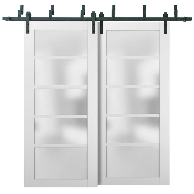 Barn Bypass Doors 6.6ft Hardware / Quadro 4002 White Silk Frosted Opaque Glass
