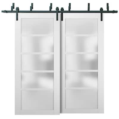 Barn Bypass Doors 6.6ft Hardware / Quadro 4002 White Silk Frosted Opaque Glass
