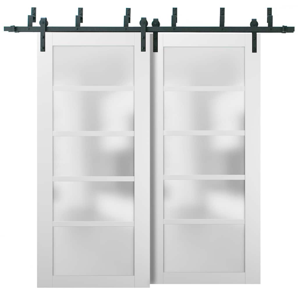 Barn Bypass Doors 6.6ft Hardware / Quadro 4002 White Silk Frosted Opaque Glass