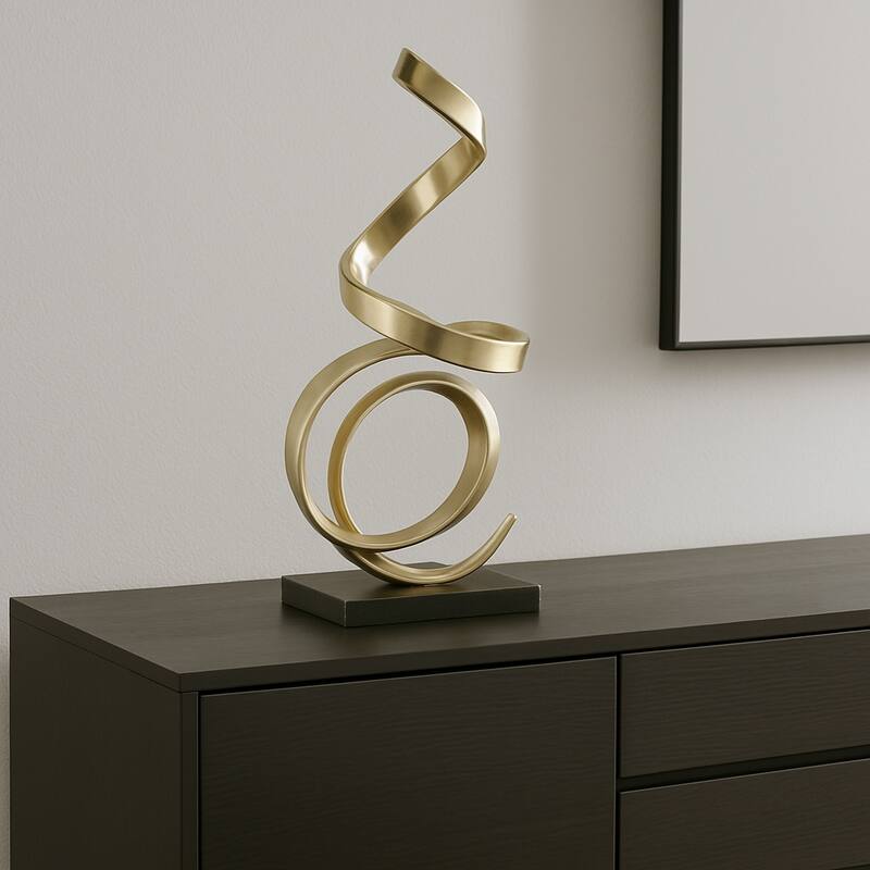 Metal and Marble Spiral Sculpture Modern Decorative Accent - 20" Gold - 10" x 7" x 20"