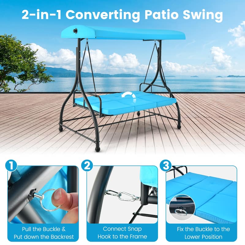 3 Seat Outdoor Porch Swing with Adjustable Canopy - 71" x 47" x 70"