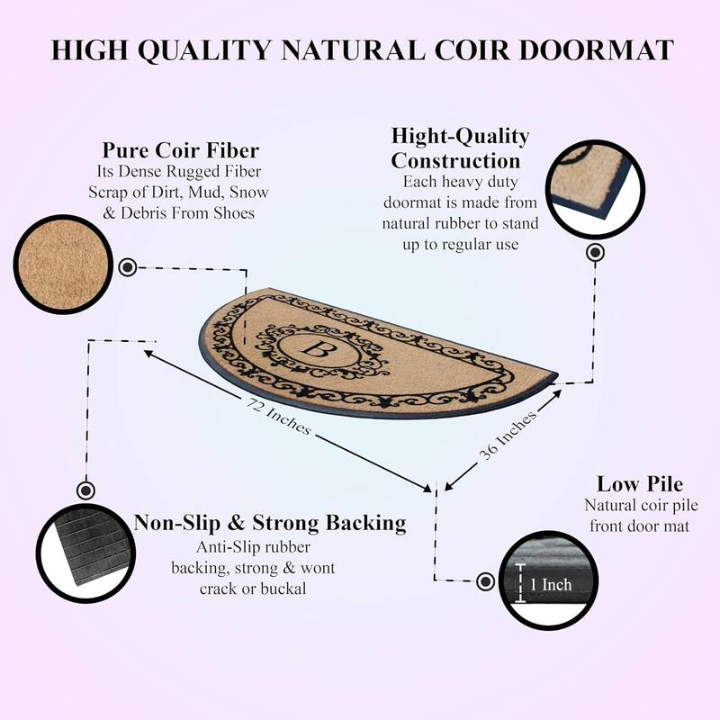 A1HC Natural Coir & Rubber Hand Flocked Thick Durable Monogrammed Doormats, 36" x 72"