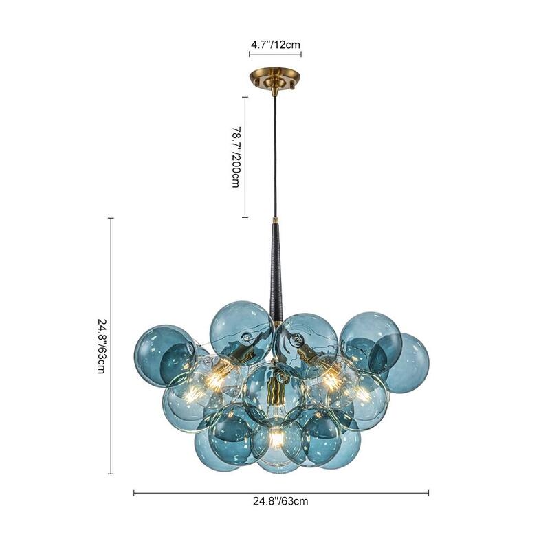 Glam Art Deco Cluster Glass Globe Blue Bubble Chandelier