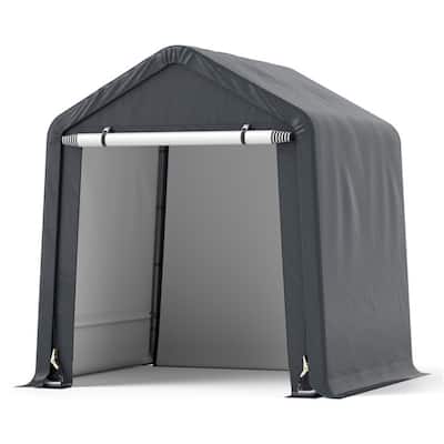Grey Galvanized Metal Outdoor Storage Shed with PE Cover and Roll-Up Door - 78” W x 72” D x 84” H