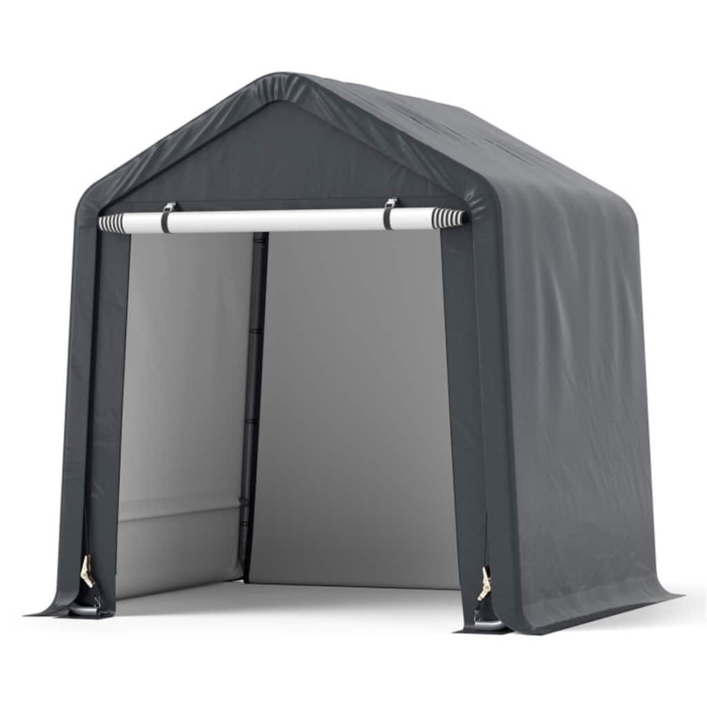 Grey Galvanized Metal Outdoor Storage Shed with PE Cover and Roll-Up Door - 78” W x 72” D x 84” H