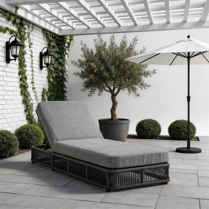 Woven Rattan Outdoor Chaise Lounge With Cushion - Grey/DarkGrey Frame