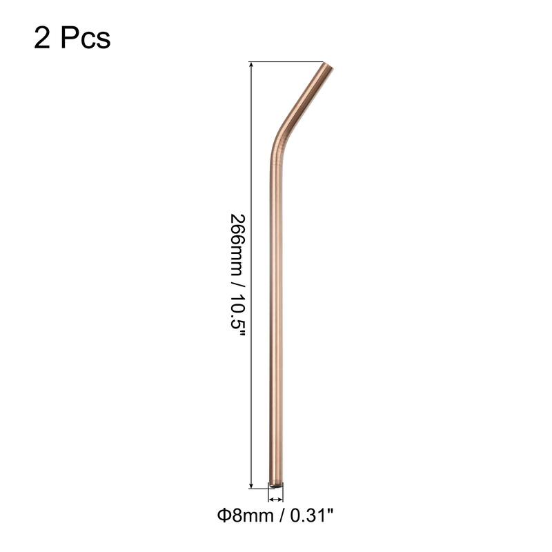 Reusable Metal Straws 2Pcs, Bent Drinking Straw 10.5" x 0.3" Long - Rose Gold