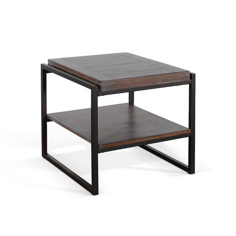 22 in. Brown and Black Rectangle Wood End Table, Sturdy Build End Side Table for Living Rooms