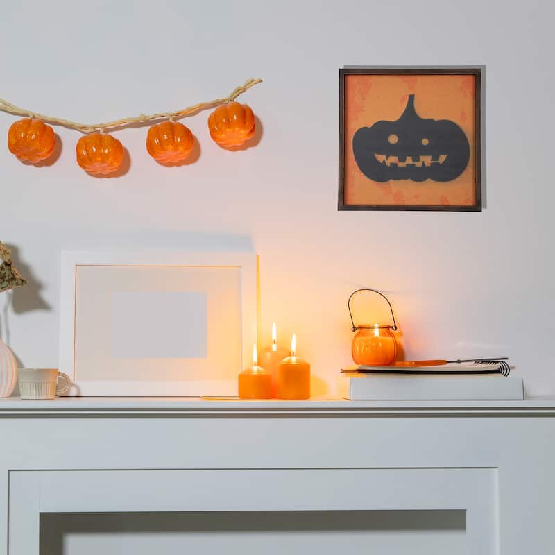 15.75" Black Jack O Lantern Silhouette Halloween Wall Hanging