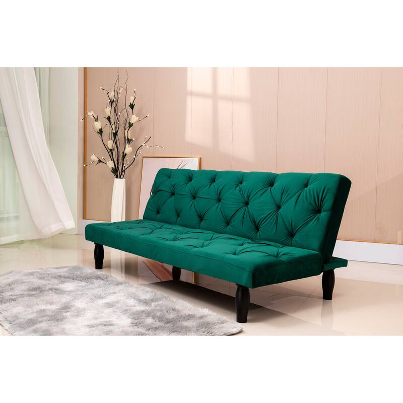 Velvet Futon Sofa Bed, Convertible Sofa Bed Upholstered Tufted Backrest