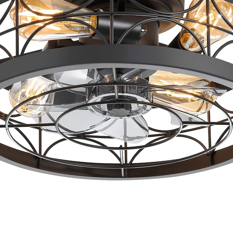 Breezary 16.5"/20" Vintage Distressed White/Matte Black Low Profile Ceiling Fan with Remote (7-Blade)