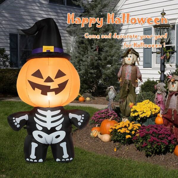 Shop Gymax 5ft Inflatable Capped Pumpkin Skeleton Lantern