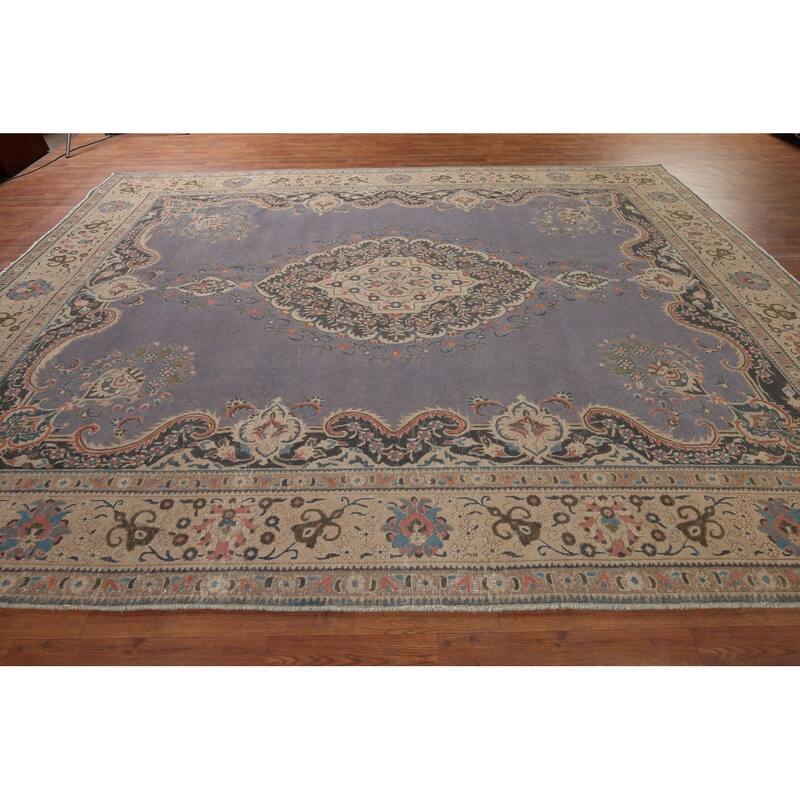 Purple Tabriz Vintage Persian Rug Handmade Wool Carpet - 9'8" x 12'8"