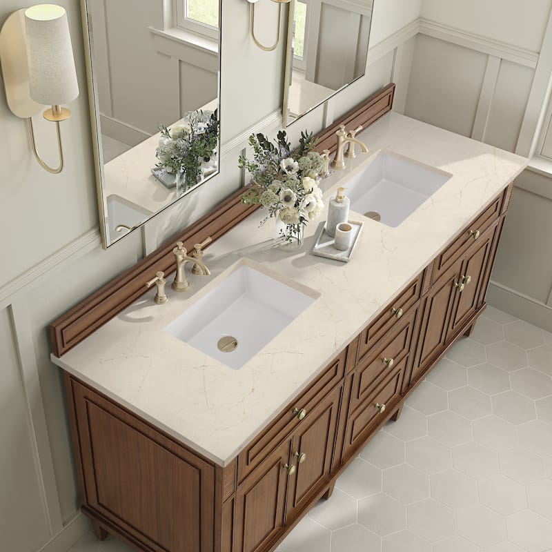 James Martin Vanities Lorelai 72"Double Vanity, Mid-Century Walnut - Eternal Marfil