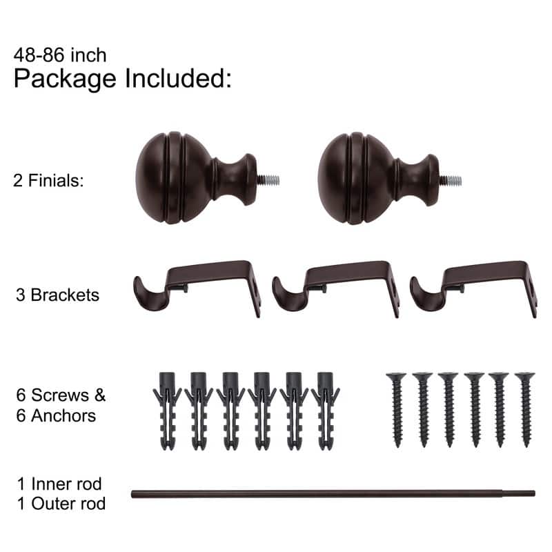 UTOPIA ALLEY 5/8 Inch Curtain Rod - Adjustable Drapery Rods, Bedroom & Living Room Decorative Curtain Rods