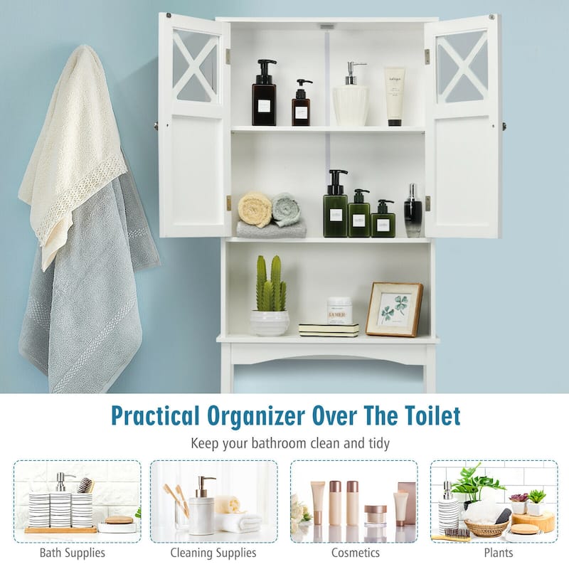 Gymax 2-Door Over The Toilet Bathroom Space Saver Storage Cabinet w/