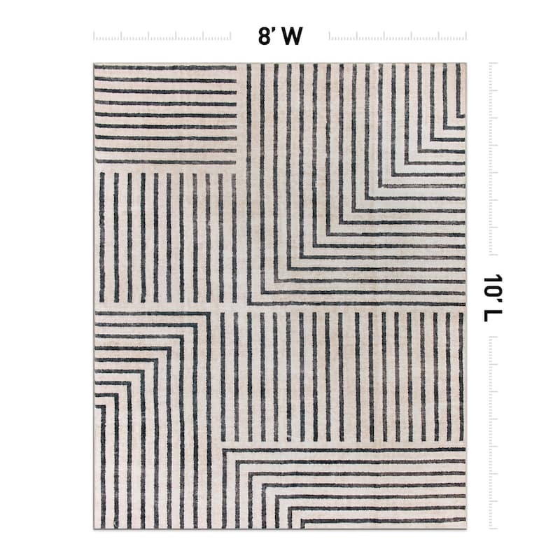 World Rug Gallery Distressed Bohemian Stripes Washable Non Slip Area Rug